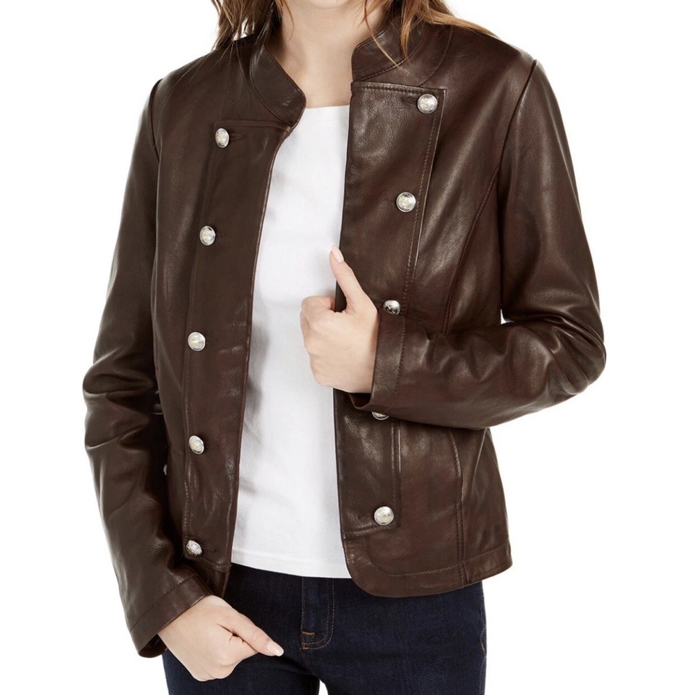 Tommy Hilfiger Brown Leather Military Jacket